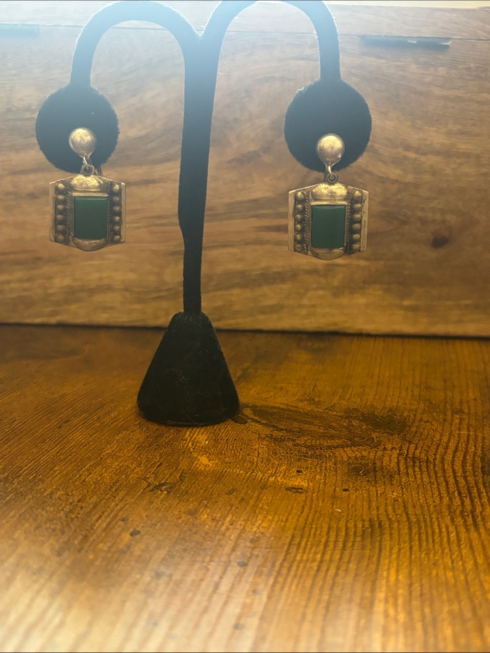 Vintage Silver Green StoneEarrings